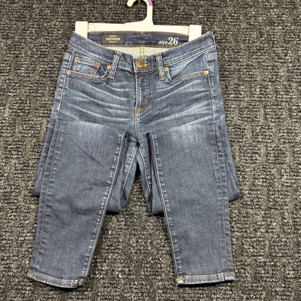 J.Crew Toothpick Skinny Jeans Dark Wash Denim Size 26 Mid Rise Whiskered F53